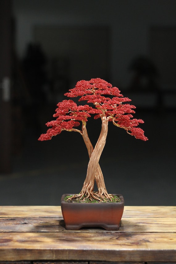 Art Wire Bonsai Tree Sculpture With Two Trees Symbolizing