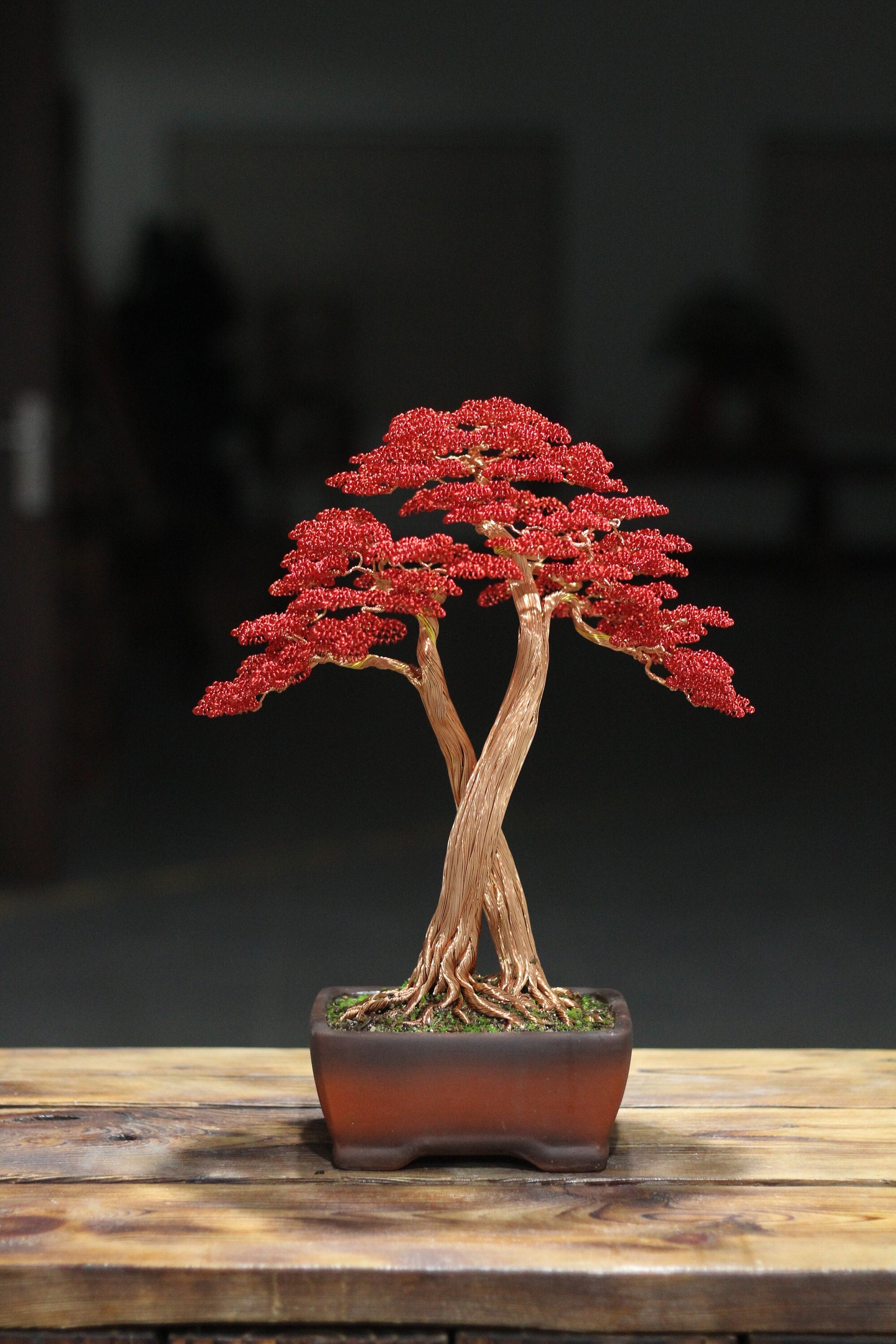 Art Wire Bonsai Tree Sculpture With Two Trees Symbolizing Lasting