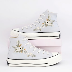 Custom Embroidered Converse high tops, Small Flower Embroidered Converse Shoes, Floral Embroidered Sneakers Custom, Unique Gifts for Her