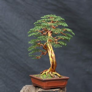 Art Wire Bonsai Tree Sculpture With Dark Green Leaves. Up To 12 Inches Tall. Suitable For Valentine's Day Gifts, Wedding Gifts. image 6