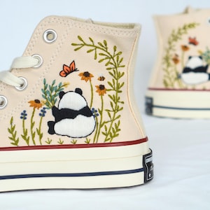 Summer Embroidered Converse, Flower Bear Embroidered Converse, Embroidered Converse Custom Bear, Bear Embroidered Sneakers, Birthday Gift