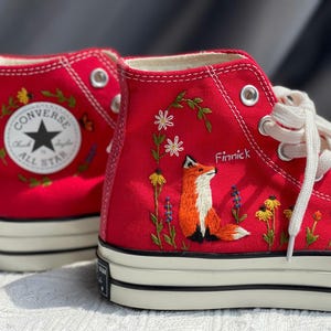 Fox Shoes, Custom Fox Trainers, Fox Embroidered Converse, Cute Animal Shoes, Cottagecore Fox Sneakers, Personalized Animal Gift LL