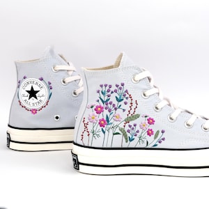 Personalized Floral Embroidered Converse Sneakers – Custom Wedding Shoes, Handmade Casual Sneakers, Unique Gift for Her, Floral Art on Shoes