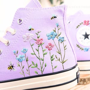 Custom Wedding shoes/ Bee Flowers Embroidered Sneakers for Bride/ Embroidered Wedding Reception Shoes/Personalized Bridal Sneaker LL