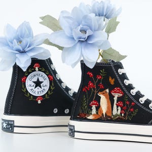 Custom Converse Chuck Taylor Mushrooms Embroidered Converse Shoes, Mushrooms Embroidered Sneakers, Mushrooms Embroidered Converse Custom