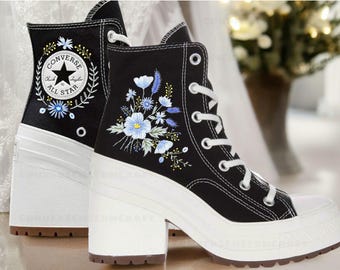 Embroidered Wedding Heels Converse, Converse Heels Embroidery