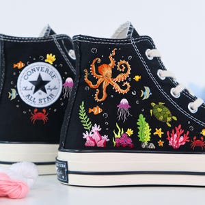 Converse Custom Logo Octopus Embroidery, Converse Chuck Taylor 70 embroidered Ocean, Unique Gifts for Her, Converse Custom LT