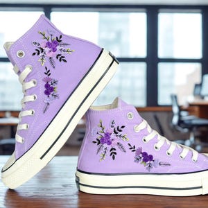 Bridal Converse Custom, Wedding Flowers Embroidered Converse Chuck Taylor 1970s, Embroidery Logo, Flower Embroidered Shoes, Wedding Gifts