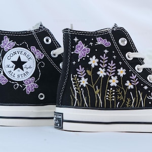 Custom Converse Chuck Taylor Violet Flower Embroidered Converse Shoes/ Embroidered Converse Custom/Butterflies Embroidered Sneakers LP