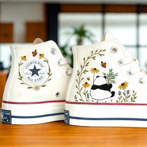 Summer Embroidered Converse, Flower Bear Embroidered Converse, Embroidered Converse Custom Bear, Bear Embroidered Sneakers, Birthday Gift