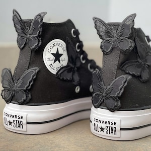 Luxury Black Wedding Converse Lace High Top, Custom Converse Shoes For Bride, Personalized Bridal High top Tennis Shoes with Lace LL