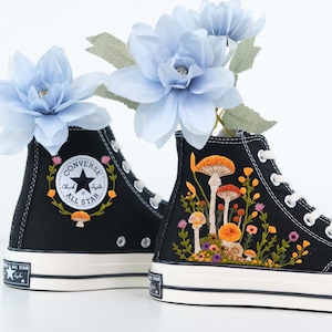 Embroidered Converse Mushroom, Converse Embroidery Mushroom, Custom Shoes Embroidered Flowers and Mushrooms Sneakers,  Gift for Her LT