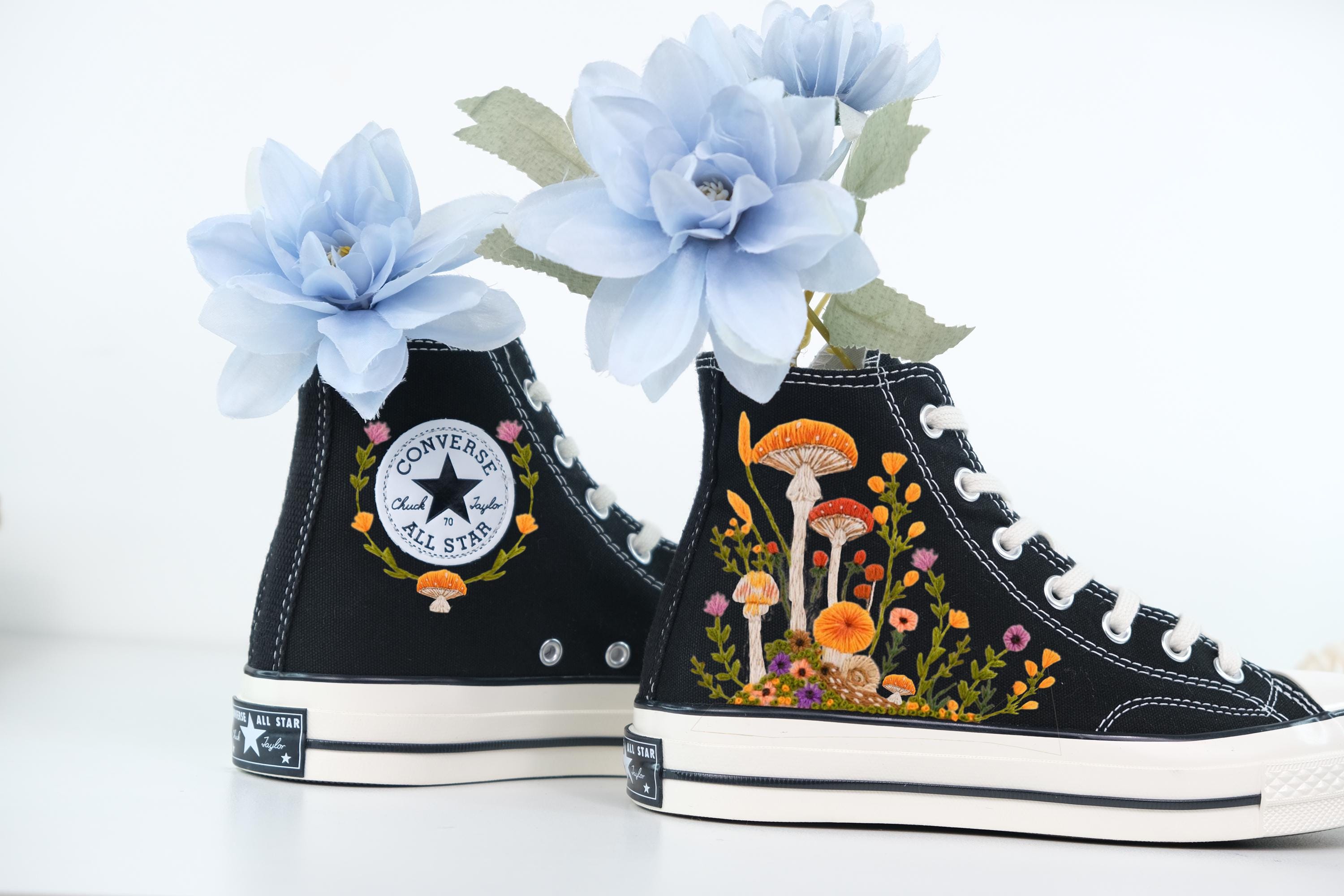 Embroidered Converse Mushroom, Converse Embroidery Mushroom, Custom Shoes Embroidered Flowers and Mushrooms Sneakers,  Gift for Her LT