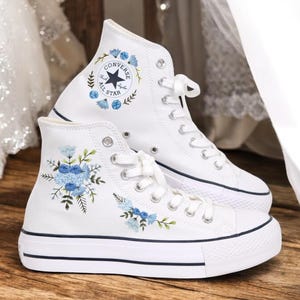 Custom Wedding Platform shoes/ Flowers Embroidered Sneakers for Bride/ Embroidered Wedding Reception Shoes/Personalized Bridal SneakerLT.