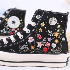 Custom Converse Chuck Taylor Rainbow Flower Embroidered Converse Shoes, Garden Flower Embroidered Sneakers, Converse Embroidery LL