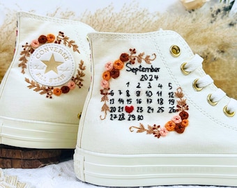 Custom Wedding Converse Embroidered Flowers ,Wedding Flowers Embroidered Shoes, Bridal Flowers Embroidered Sneaker, Custom Sneaker Name LP