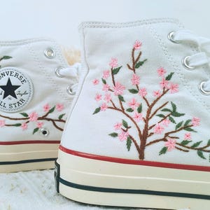 Embroidered Converse, Embroidered Floral, Custom Converse High Top, Converse Embroidered With Colorful Flower Garden, Personalized Gifts LL