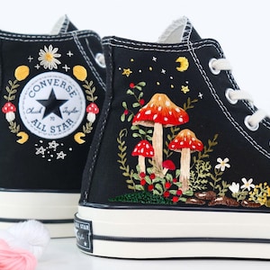 Embroidered Converse Mushroom, Frog, Converse Embroidery Mushroom, Custom Shoes Embroidered Frog and Mushrooms Sneakers,  Gift for Her LT