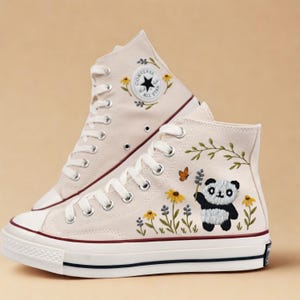 Summer Embroidered Converse, Flower Bear Embroidered Converse, Embroidered Converse Custom Bear, Bear Embroidered Sneakers, Birthday Gift