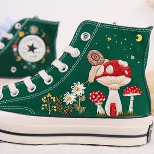 Embroidered Converse Mushroom, Snail, Converse Embroidery Mushroom, Custom Shoes Embroidered Snail, Mushrooms Sneakers, Gift for Her LT