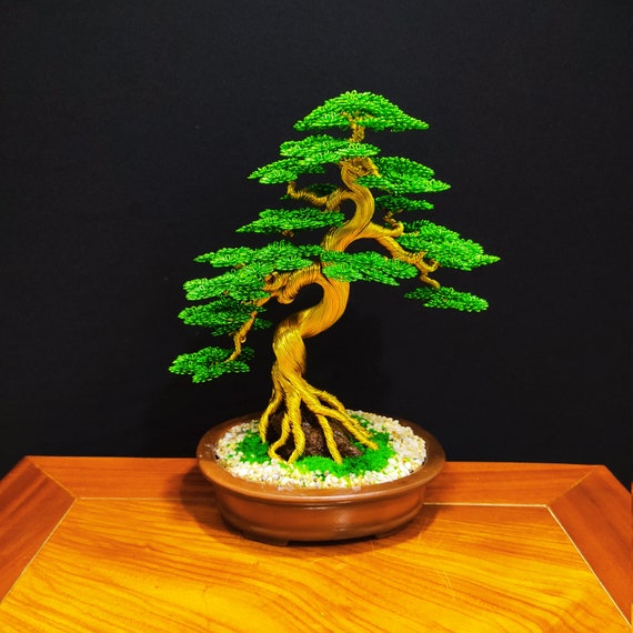 Escultura de árbol de bonsái de alambre con hojas verdes y macetas de  terracota Regalo de decoraciones para el hogar -  España