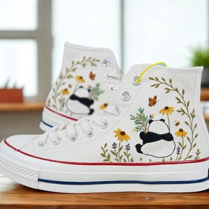 Summer Embroidered Converse, Flower Bear Embroidered Converse, Embroidered Converse Custom Bear, Bear Embroidered Sneakers, Birthday Gift