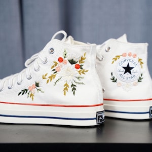 Custom Wedding Converse Embroidered Flowers ,Wedding Flowers Embroidered Shoes, Bridal Flowers Embroidered Sneaker, Custom Sneaker Name LL