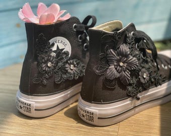 Limited Edition Gothic Floral Converse, Luxe Black Lace Wedding