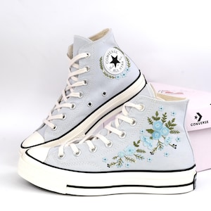 Bridal Converse Custom, Wedding Flowers Embroidered Converse Chuck Taylor 1970s, Embroidery Logo, Flower Embroidered Shoes, Wedding Gifts LT
