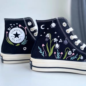 Halloween Embroidered Converse Ghost Flower, Converse Embroidery Halloween, Custom Shoes Embroidered, Mushrooms Sneakers, Gift for Her LT