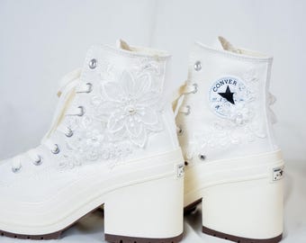 Converse Heels Wedding, Heel Converse High Tops Chuck Taylor, Custom Converses Heel Lace, Bridal Converses Heels LL