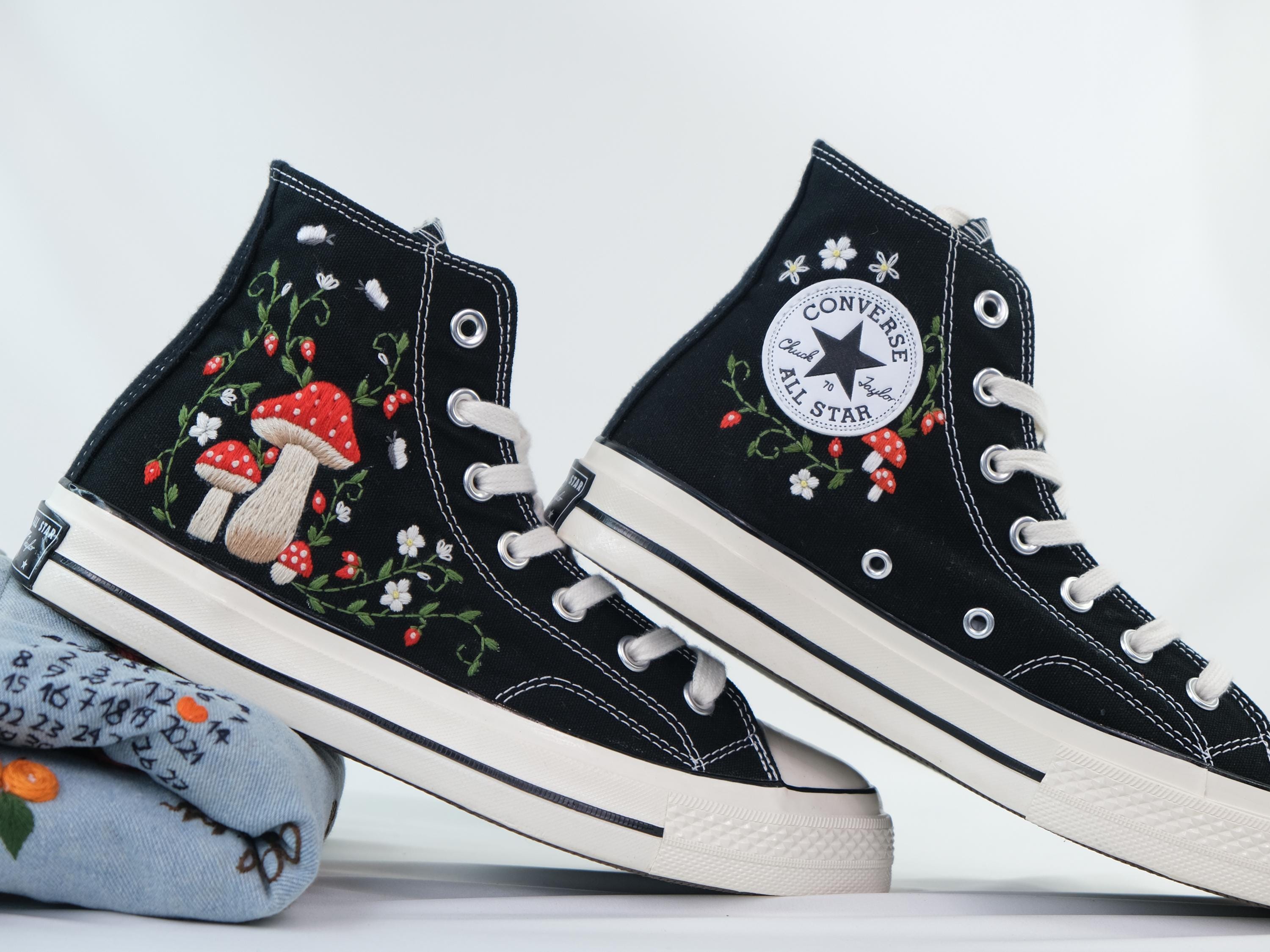 Embroidered Converse Mushroom Strawberry Converse Embroidery Mushroom Custom Shoes Embroidered Mushrooms Sneakers Unique Gift for Her Etsy