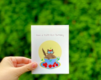 Have a Purr-fect Birthday - Derpy, Cute, Whimsical Aesthetic Cat Happy Birthday Card