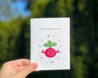 You're Rad-(ish) Dad - Father's Day Card | Food Pun, Kawaii, Whimsical Art, Radish-inspired Dad Card