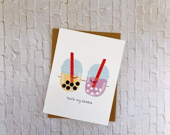 You're My Bestea!  - Bubble Tea/ Boba/ Tea Punny Greeting Card | Food Puns | Friendship Cards | Valentines Cards for Him / Her