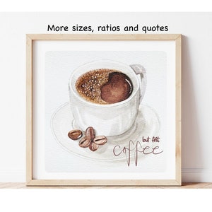 Cup of coffee art print coffee poster watercolor coffee painting coffee beans printable art coffee kitchen wall art download gifts