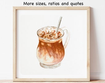 Coffee art print ice latte coffee poster iced coffee painting coffee quote coffee wall art home decor instant digital download
