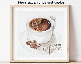 Cup of coffee art print coffee poster watercolor coffee painting coffee beans printable art coffee kitchen wall art download gifts