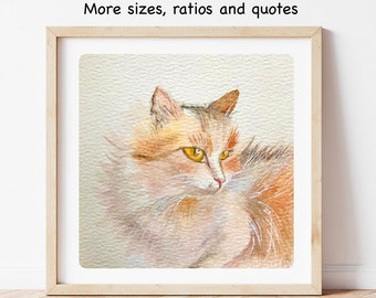 Calico cat art print pet prints watercolor cat painting christmas gift cat decor home decor instant download cat wall art decor.