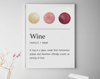 Wine definition art print wine poster drinks poster watercolor printable art kitchen decor download wall decor gifts