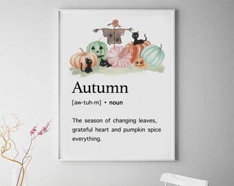 Autumn definition fall art print pumpkin art watercolor painting fall art fall decor