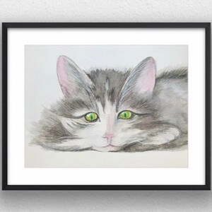 cat art print pet prints watercolor cat painting, cute animals, cat poster cat portrait digital prints download wall art, canvas home decor image 5