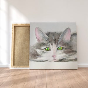 cat art print pet prints watercolor cat painting, cute animals, cat poster cat portrait digital prints download wall art, canvas home decor image 4