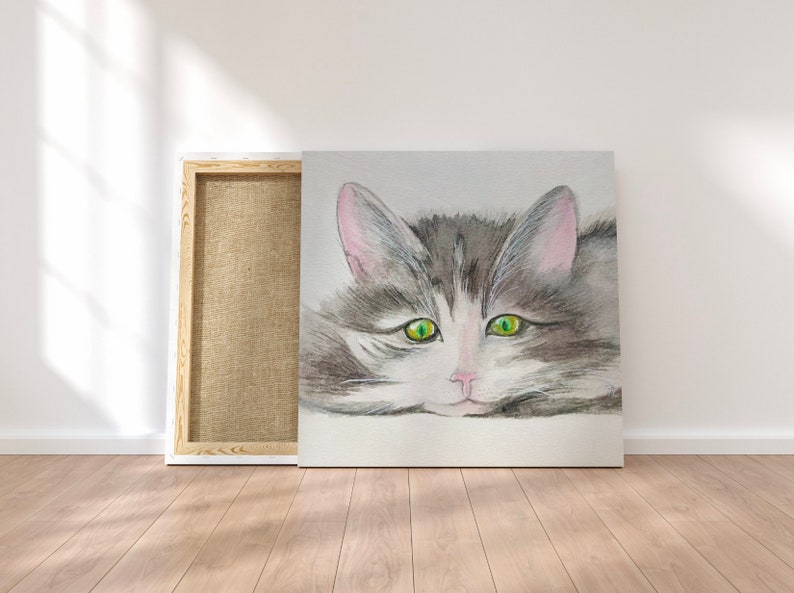 cat art print pet prints watercolor cat painting, cute animals, cat poster cat portrait digital prints download wall art, canvas home decor image 4