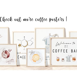 Puede incluir: Una colecci&oacute;n de ocho p&oacute;sters enmarcados con tem&aacute;tica de caf&eacute; con varios dise&ntilde;os, que incluyen una taza de caf&eacute;, un grano de caf&eacute;, una cafetera y el texto "But first, coffee".