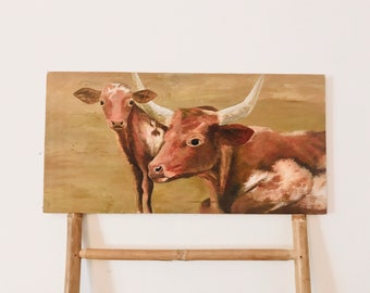 Mother cow and her baby original acrylic painting large size painting on wood animal portrait wall art original art