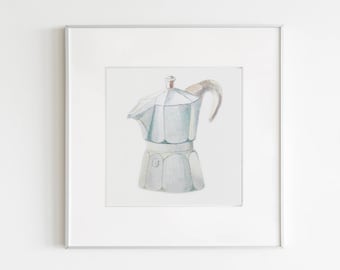 Coffee poster moka pot art print coffee maker watercolor painting coffee quotes poster download kitchen wall art coffee gifts