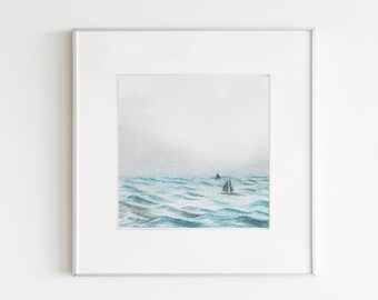 Peace ocean aesthetic poster watercolor painting ocean sails art print bathroom wall decor printable art home decor