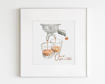 Cup of espresso two cups of coffee art print coffee poster affiche cafe watercolor coffee painting printable art coffee kitchen wall art