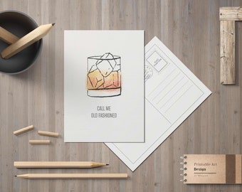 Cup of whisky art print wine poster call me old fashioned drinks poster youre neat watercolor printable art kitchen decor